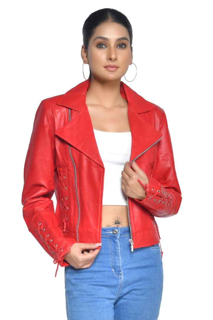 LADIES CROSS STITCH LEATHER JACKET - Image 2